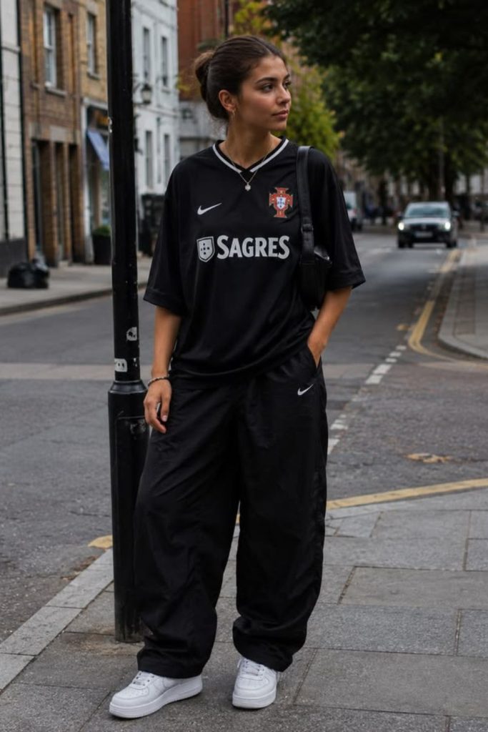 Oversized football jersey white cargo outfit