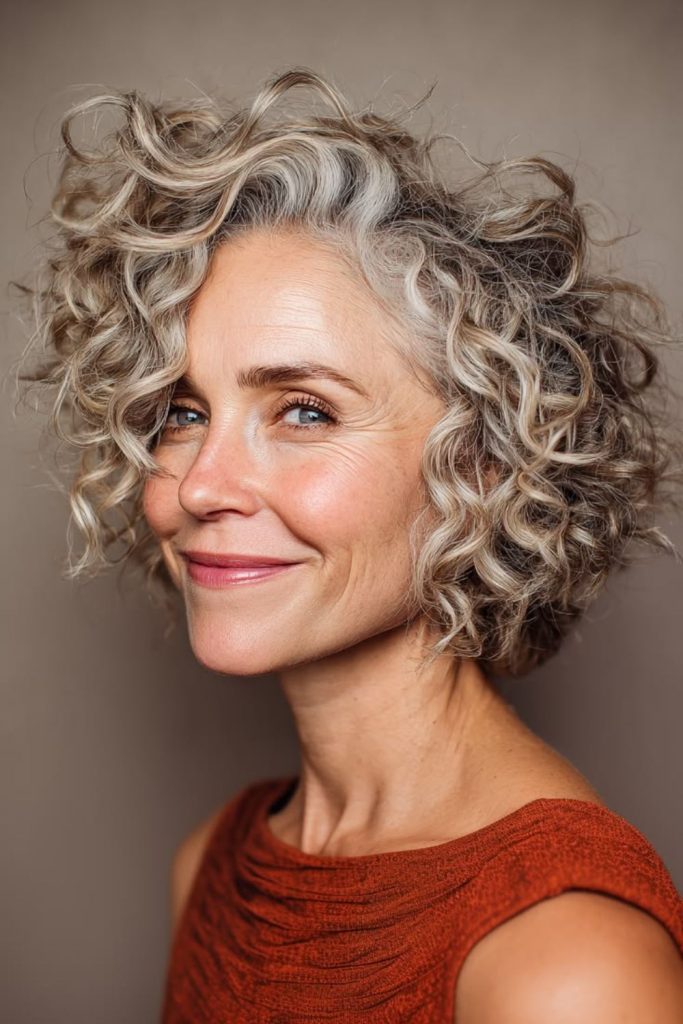Alpine curl top high volume gray curls lifted shape