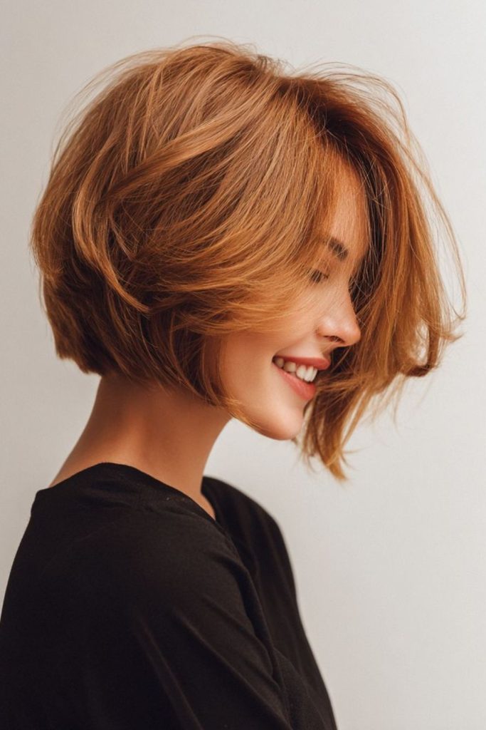 Side-swept bob with elegant flow.
