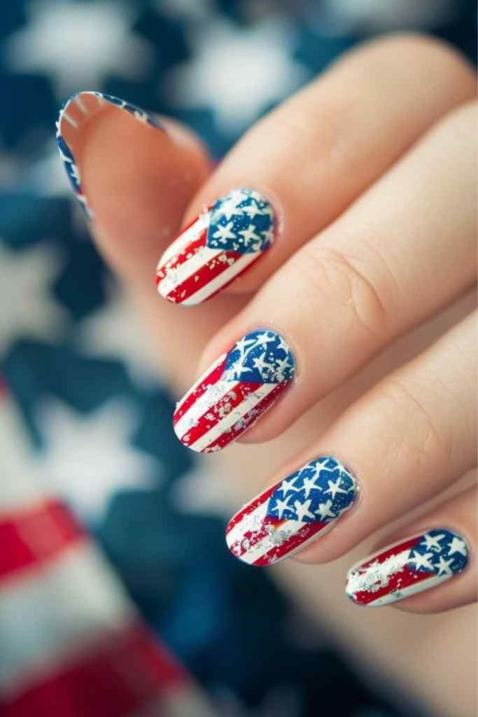 Americana chevron flash patterned nails.
