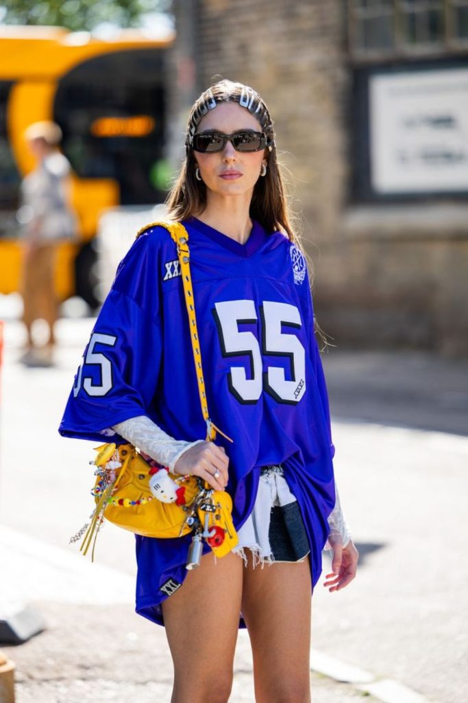 Bold football jersey biker shorts outfit