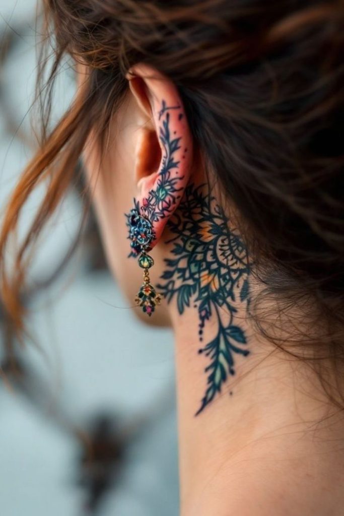 Art deco hairline tattoo geometric elegance.