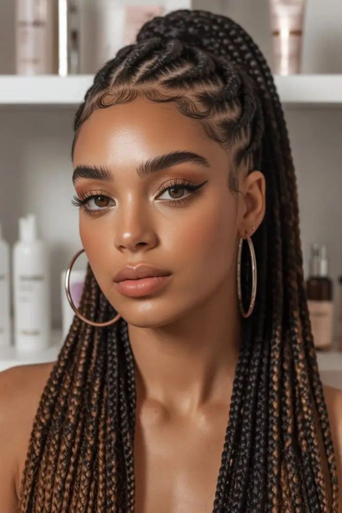 Warm Fulani braids with autumn ember seasonal tones
