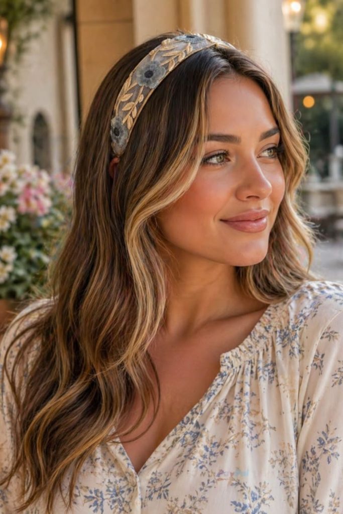 Boho woven headband and beach waves.