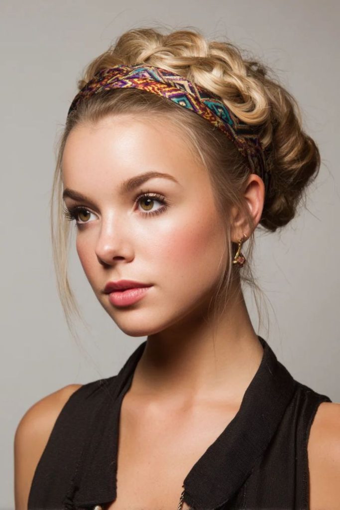 Jeweled headband with romantic braided style.