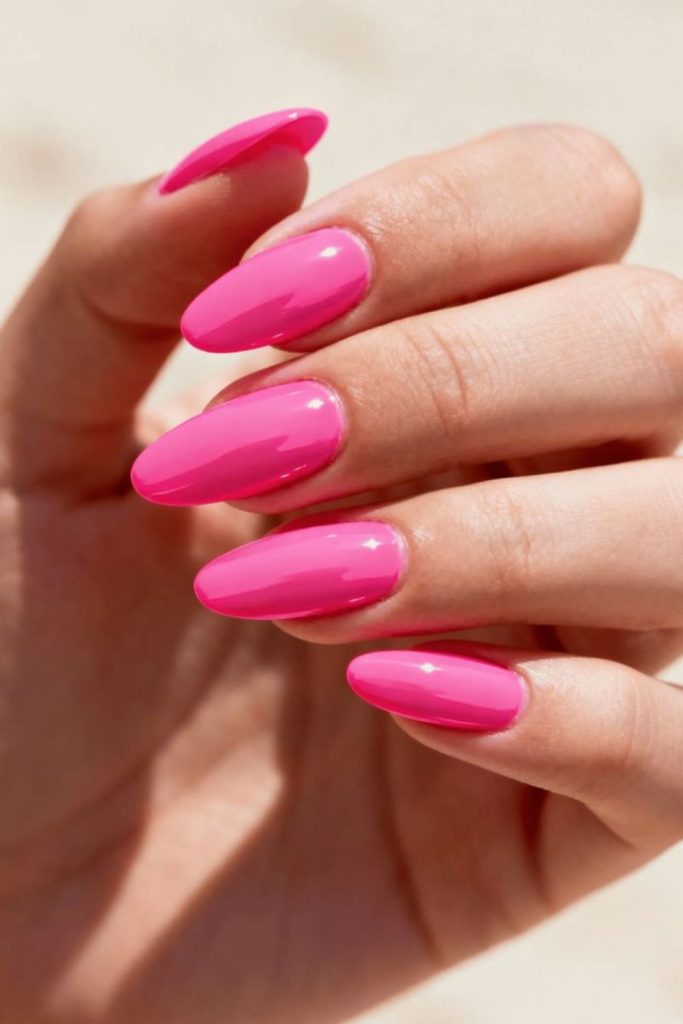 Bubblegum pink playful glossy nail look