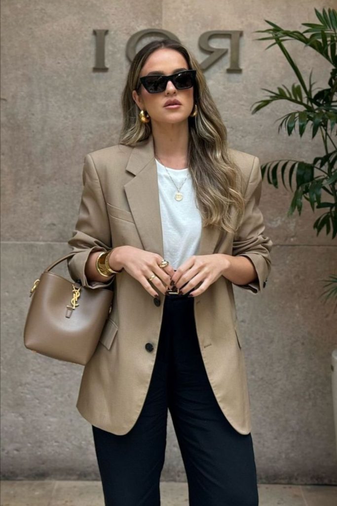Camel blazer office elegant outfit