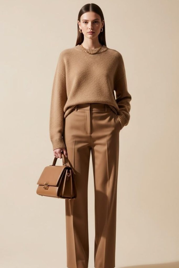 Camel business casual elegant work outfit