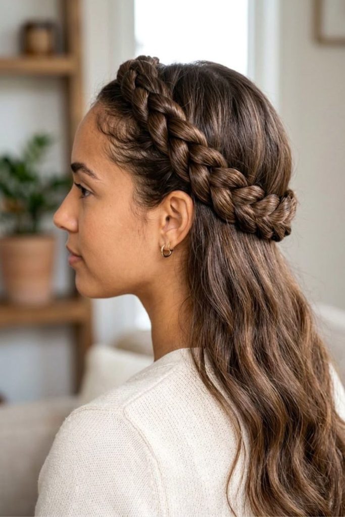 Halo twist hairstyle for camp evenings.