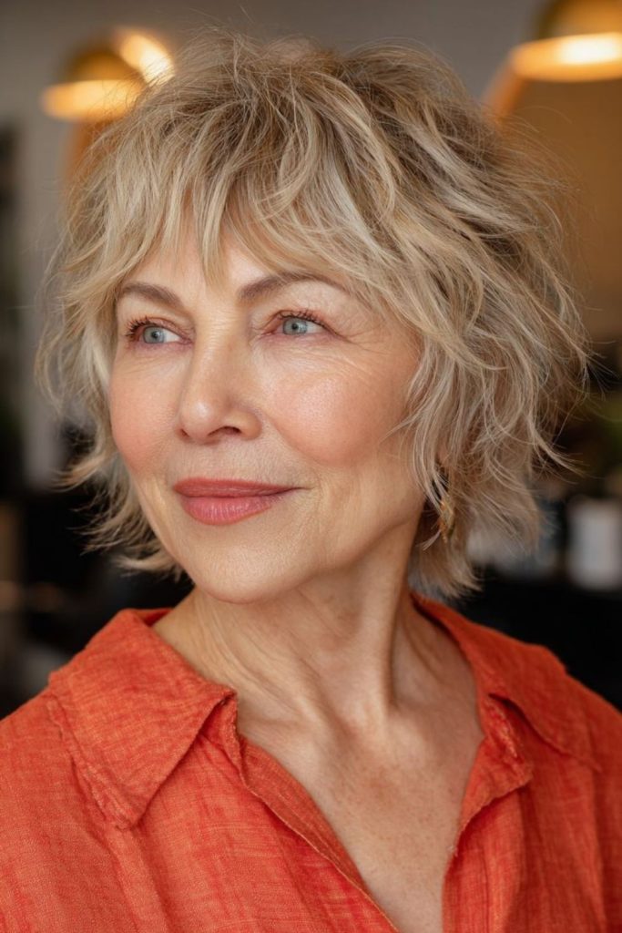 Short shag with tousled texture.