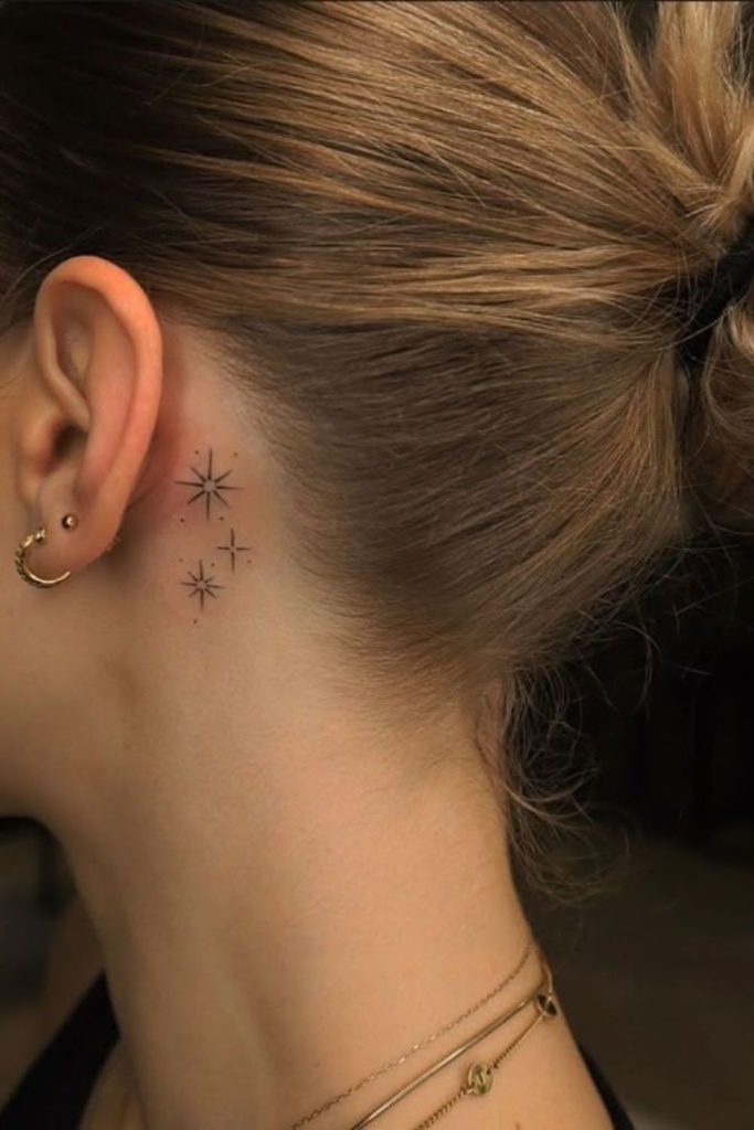 Orbit hairline tattoo cosmic celestial pattern.