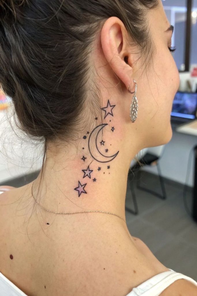 Star chain hairline tattoo cosmic design.