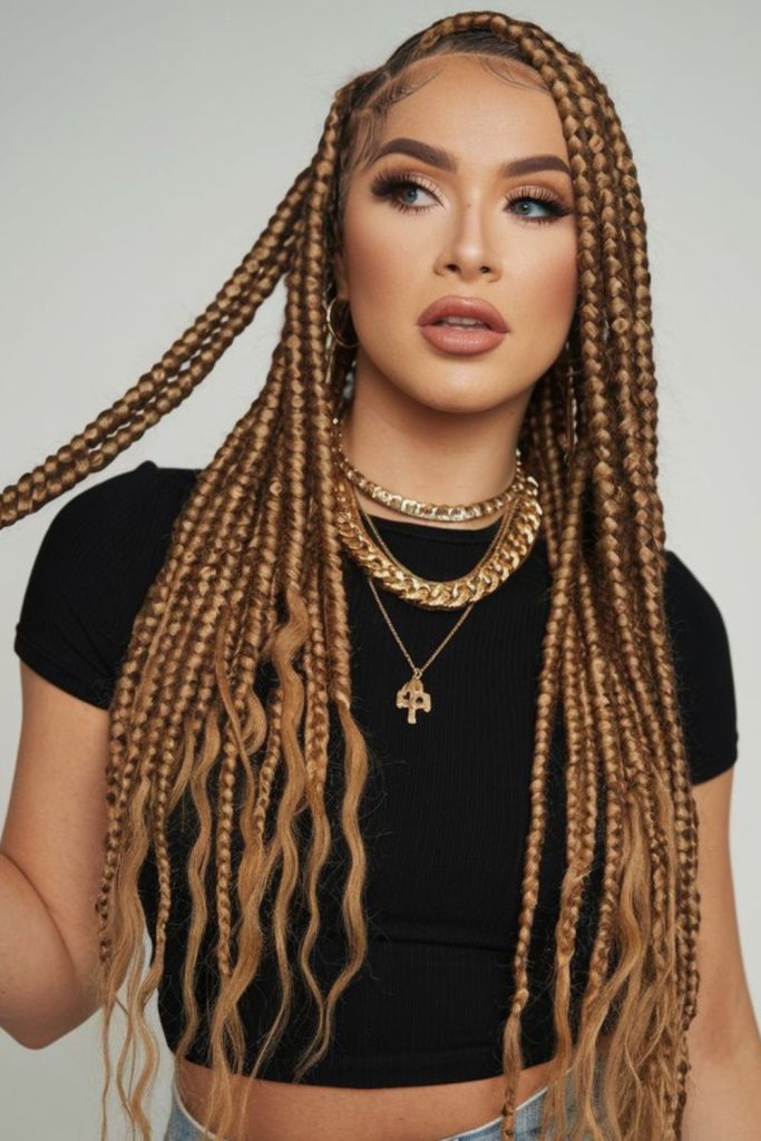 Champagne drift wave knotless braids style