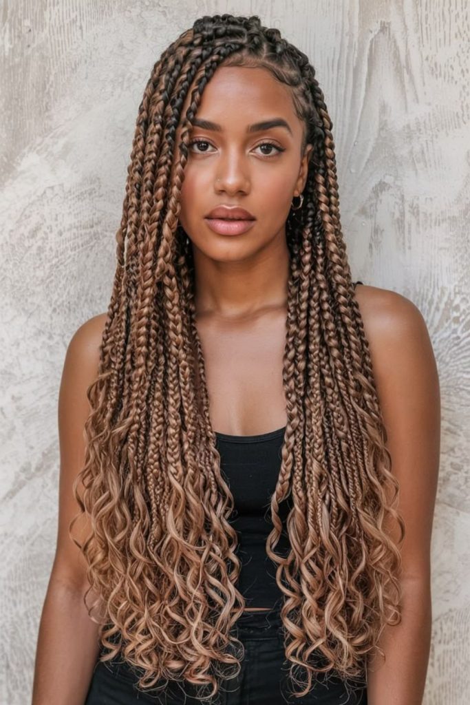 Champagne moonlight knotless braid hairstyle