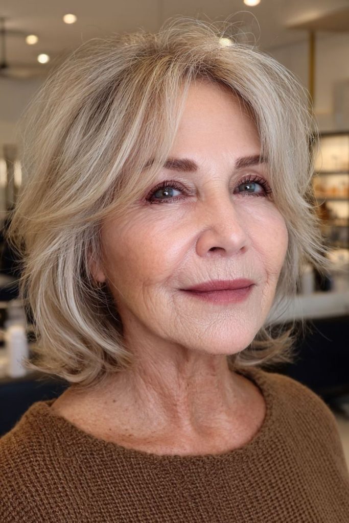 Side swept bob with movement.