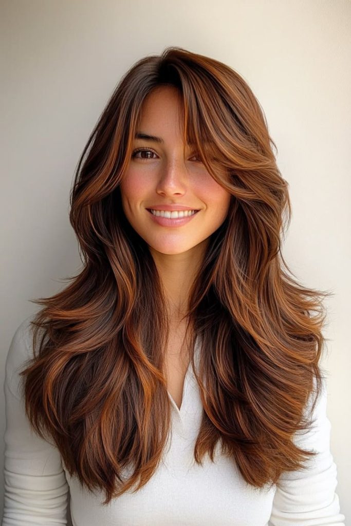 Chestnut flowing layers with airy fringe