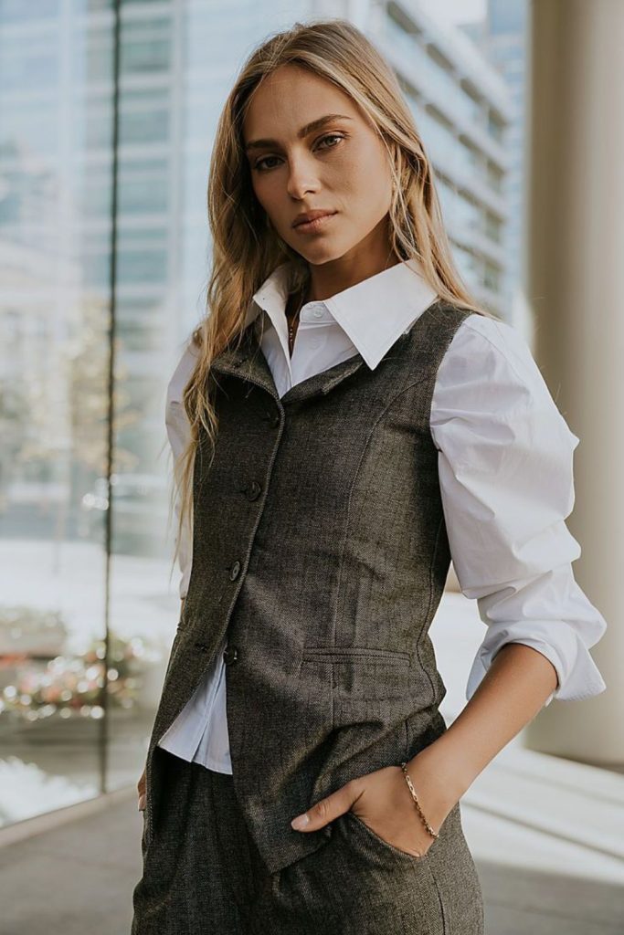 Tailored vest sharp modern chrome aesthetic outfit