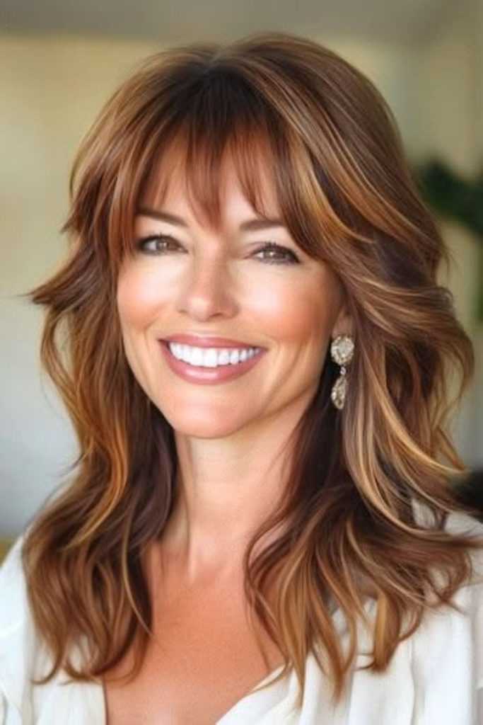 Cinnamon silk warm layered fringe hair