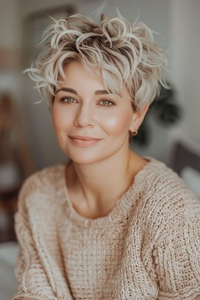 Curly pixie hairstyle with natural bounce.