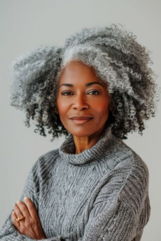 Cloud twist afro medium gray curls airy volume