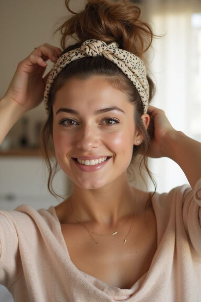 Knotted headband with loose beachy waves.