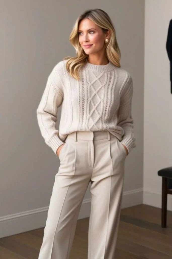 Cream knit office casual comfy style