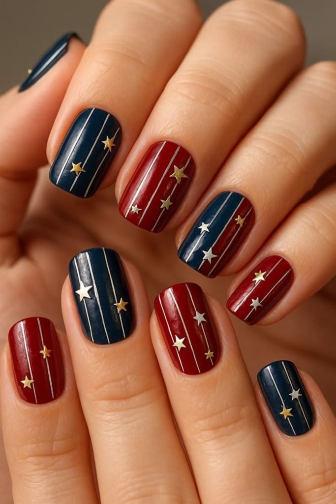 Crimson rocket art patriotic nails.