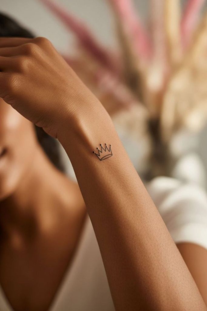 Tiny crown tattoo with regal elegance.