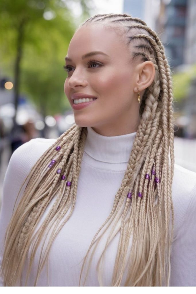 Shimmering Fulani braids with crystal drift light flow