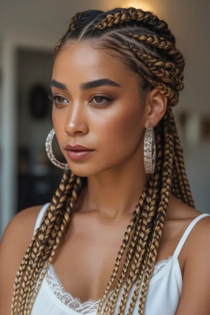 Regal Fulani braids with desert crown elegance and beaded accents