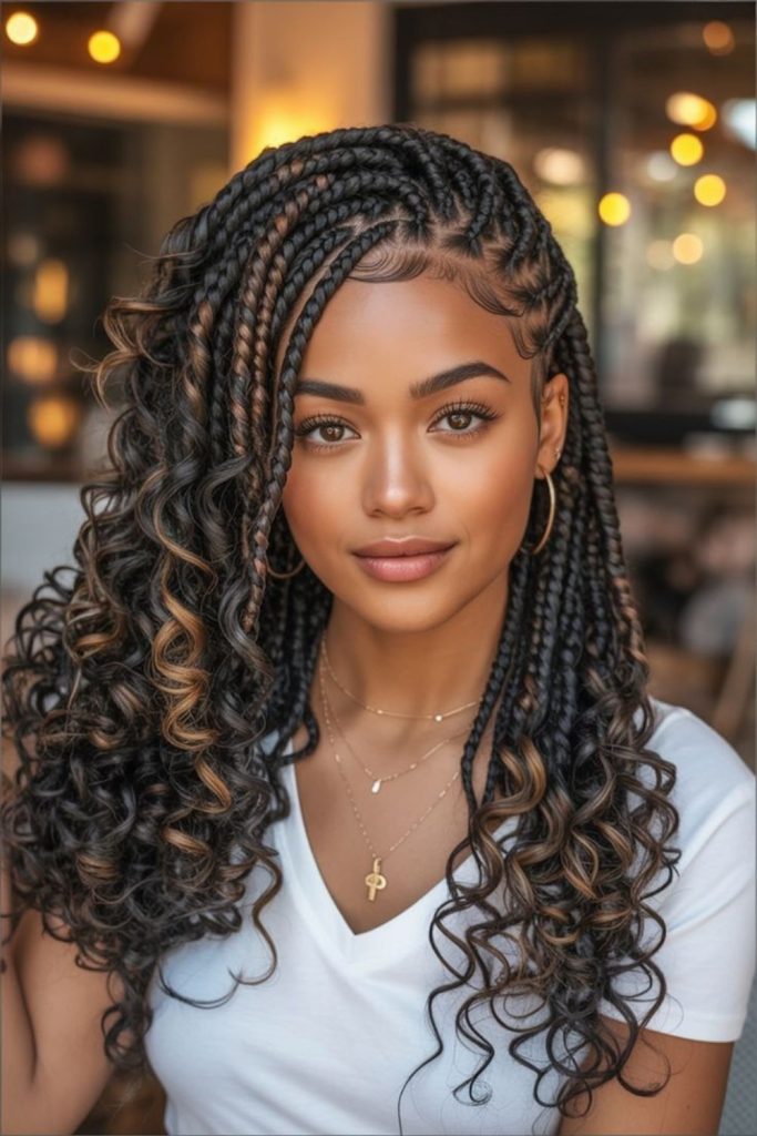 Light Fulani braids with desert wind swept motion style
