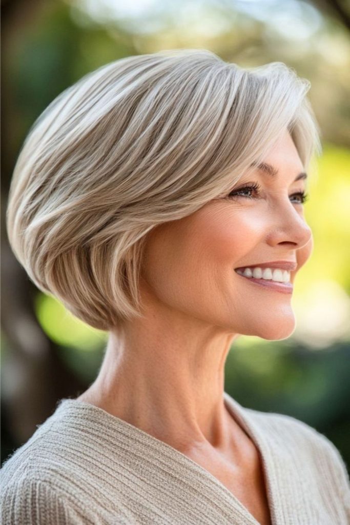 Soft layered bob framing jawline.