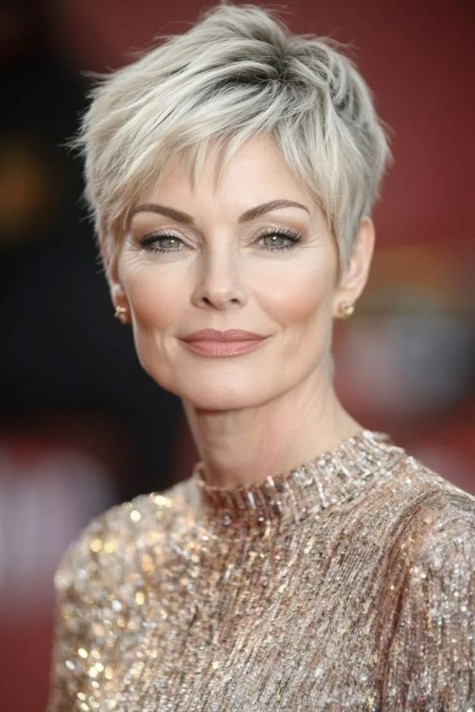 Elegant pixie with frosted light tones