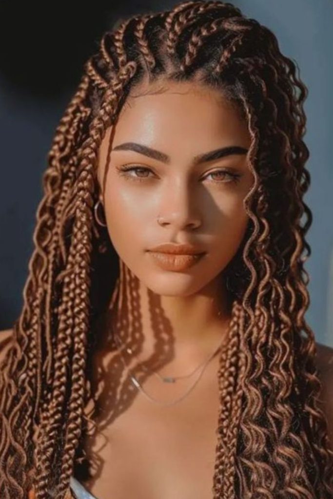 Dramatic Fulani braids with ember storm fiery motion