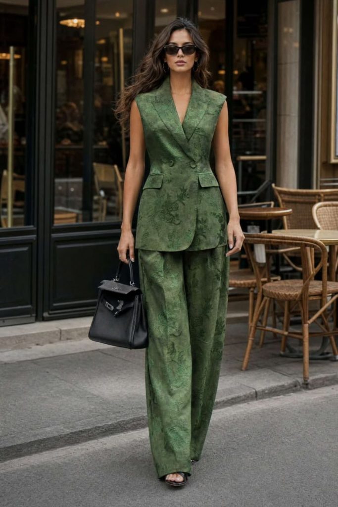 Emerald sleeveless blazer bold sophisticated look