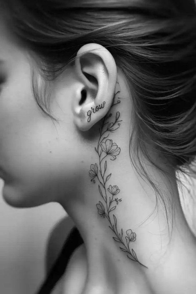 Fern hairline tattoo soft natural texture.