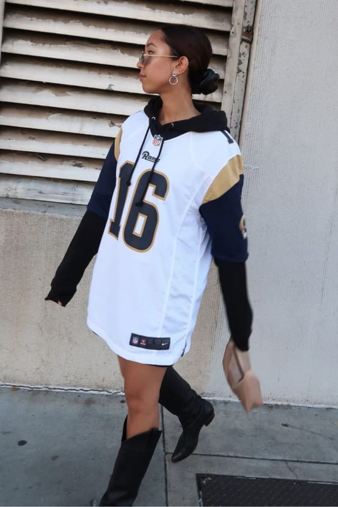 Football jersey hoodie layered outfit