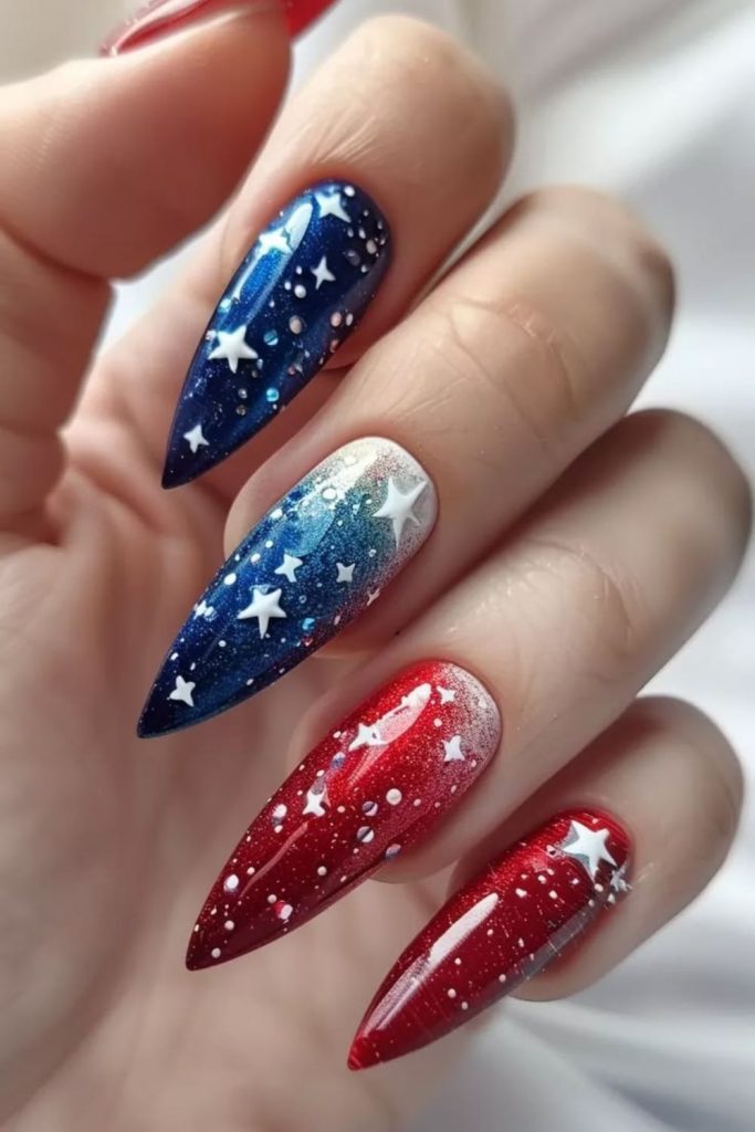 Velvet firecracker burst holiday manicure.