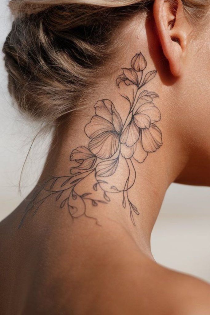 Lotus hairline tattoo serene floral aura.
