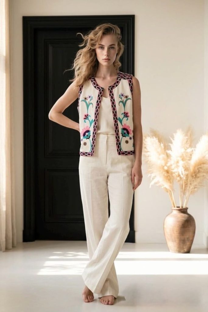 Floral vest embroidered soft romantic