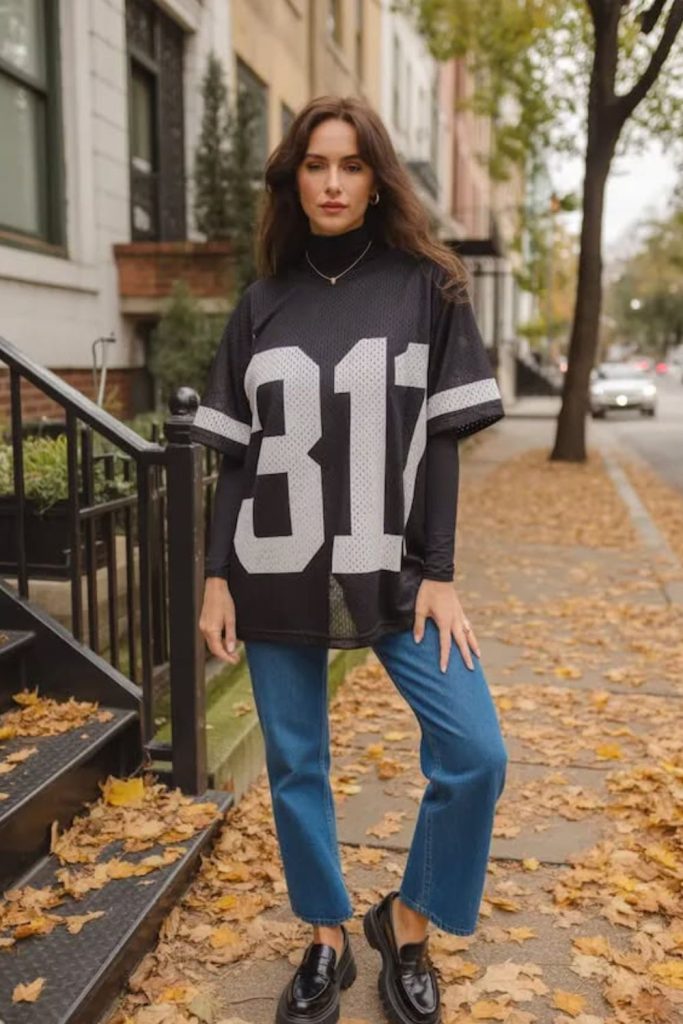 Football jersey layered casual fall outfit