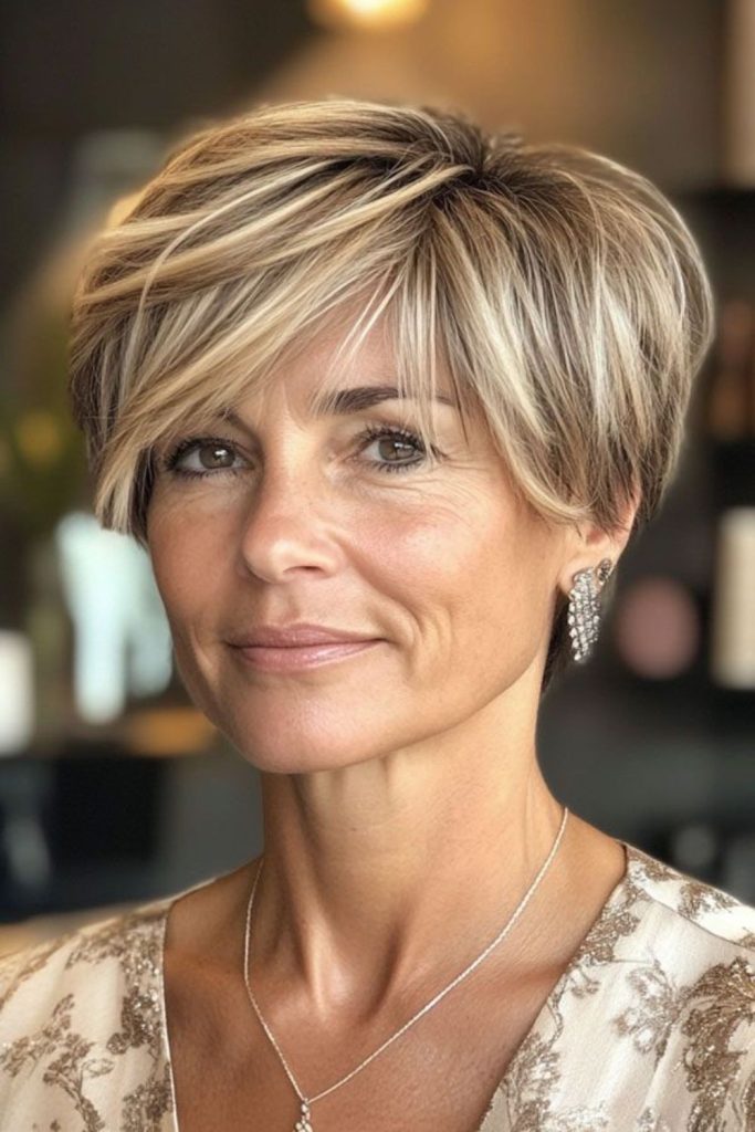 Frosted beige feather pixie airy light haircut