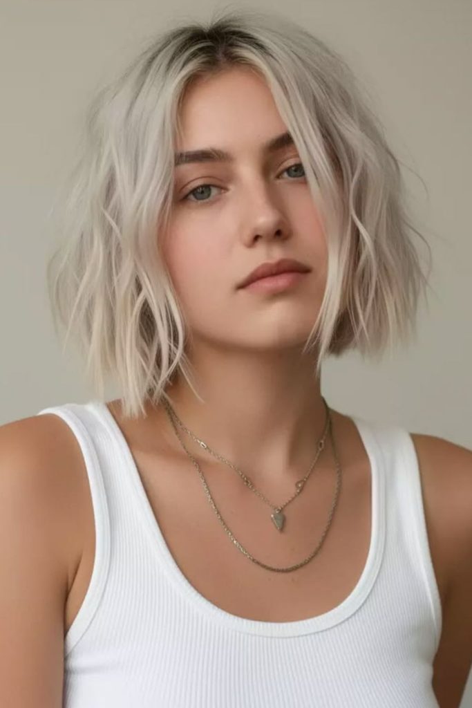 Textured bob featuring rippled layers.