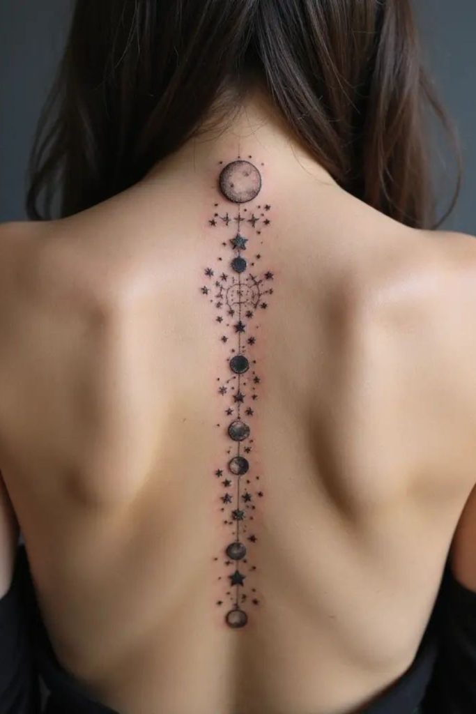 Galaxy spine cosmic alignment tattoo idea
