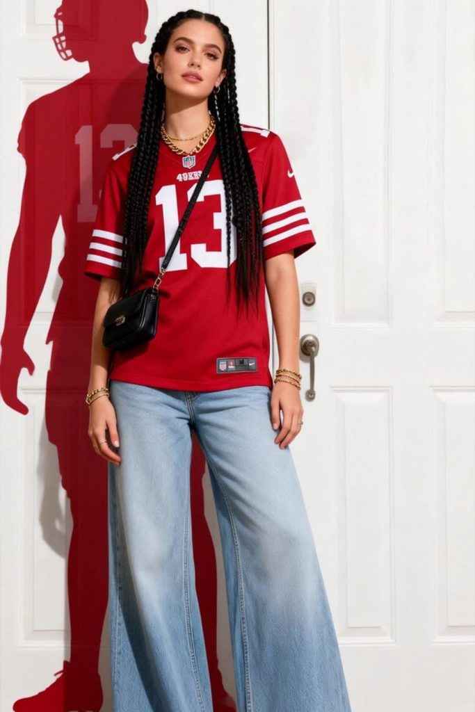 Retro football jersey wide leg jeans