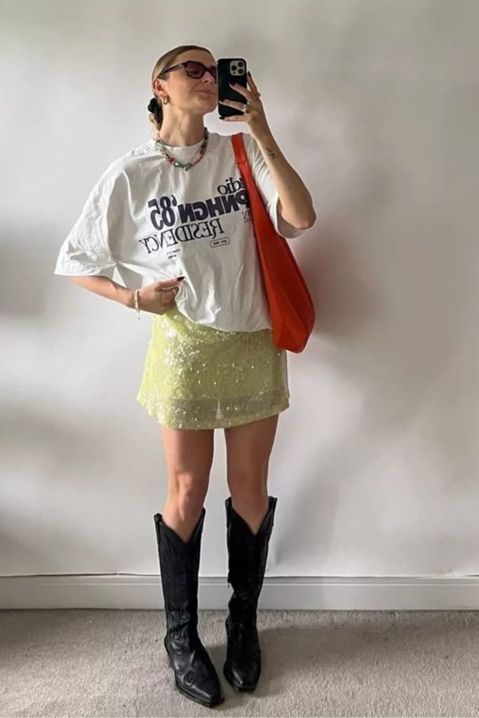 Football jersey sequin skirt stylish outfit
