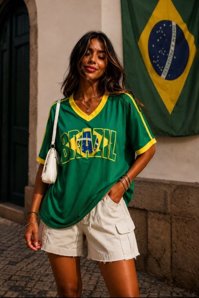 Oversized World Cup jersey biker shorts outfit
