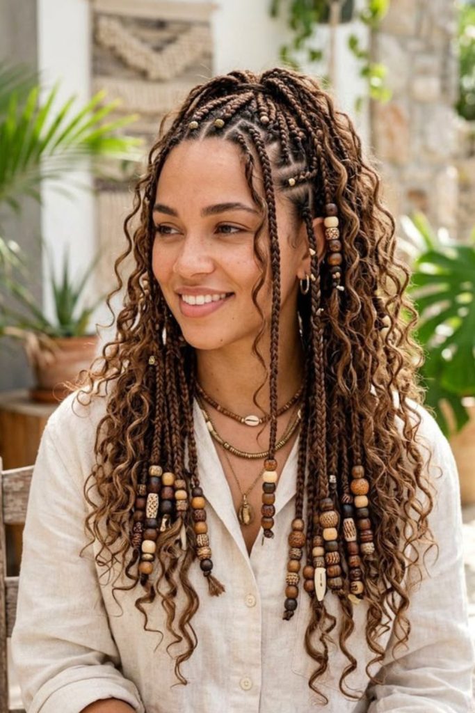 Golden wind swept knotless boho braids