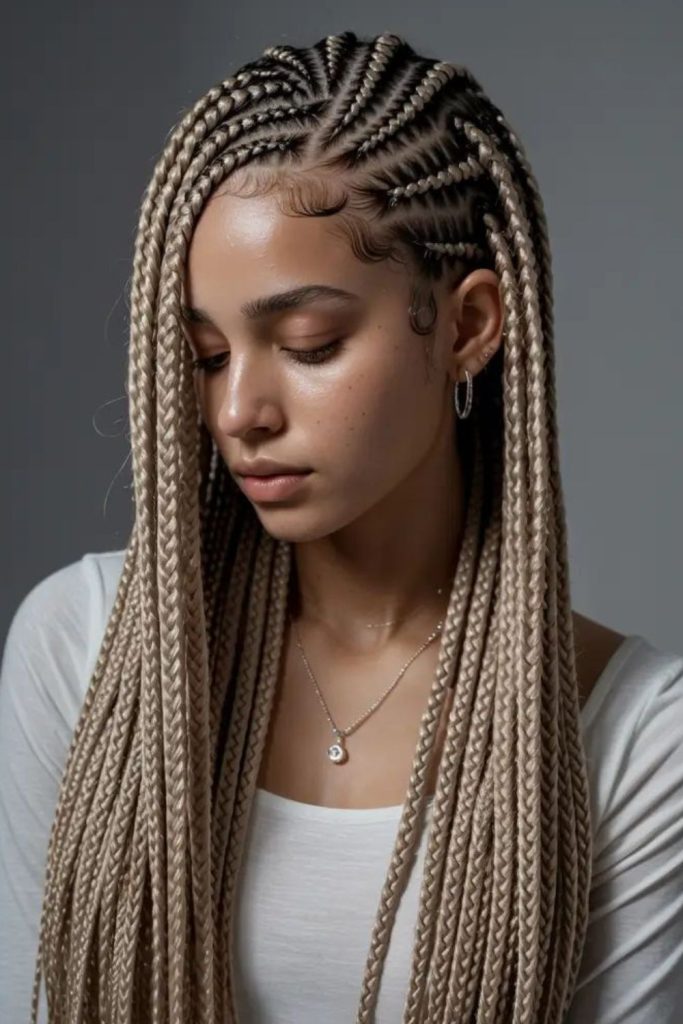 Golden Fulani braids with soft horizon inspired flow