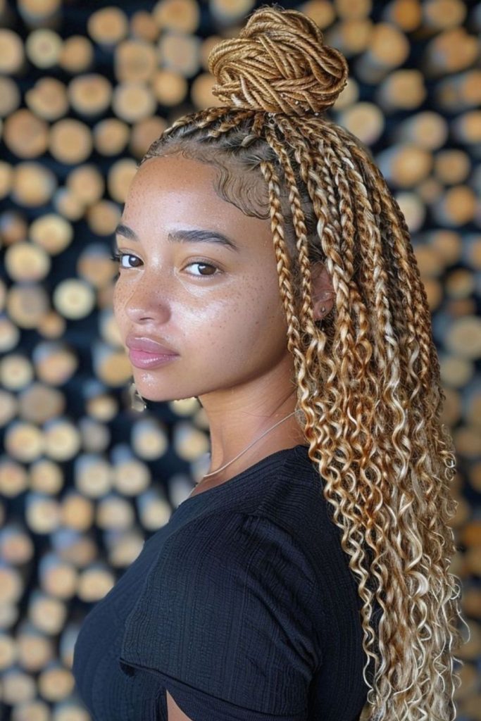 Golden sand textured flowing braids design